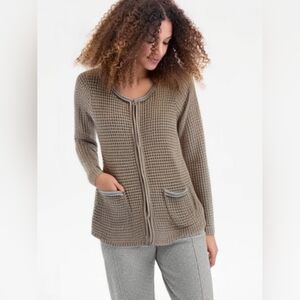 Jennifer Lopez Tan Textured Cardigan Sweater